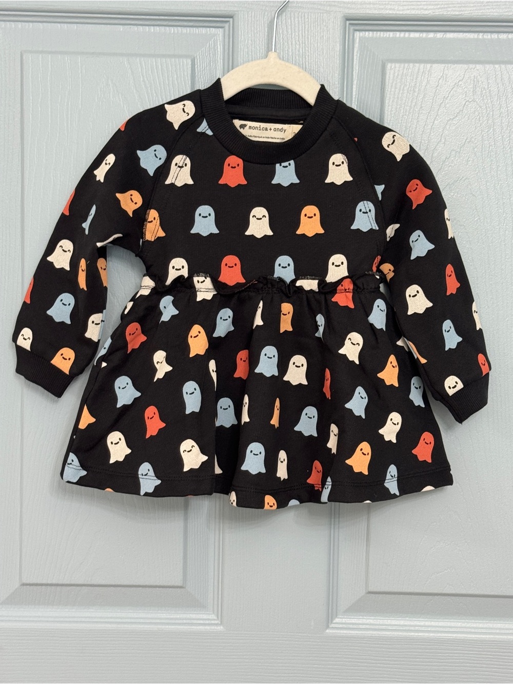 Monica + Andy Colorful Ghost Sweatshirt Dress 3-6m Halloween Organic Cotton NWOT